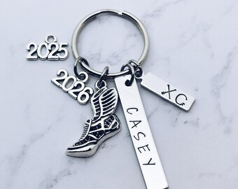 Cross Country XC Personalized Charm Keychain, Wing XC Runner Shoe Charm,  Senior, Grad, Team, Coach, Manager, Banquet, Bag Tag Charm Gifts