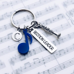Marching Band Section Leader Music Note Personalized Initial Charm Keychain Gift, Band Section Leader, Birthday, Senior, Grad, Banquet Gift