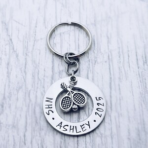 Tennis Charm Personalized Keychain, Tennis Senior Gift, Tennis Player, Racquet Charm, Team, Senior, Banquet, Grad, Tennis Bag Tag Charm Gift