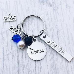 Dance Team Senior Charm Hand Stamped Keychain Key Ring, Dance Senior Charm, Grad Graduation,  Dance Team Senior Bag Tag Charm Gift