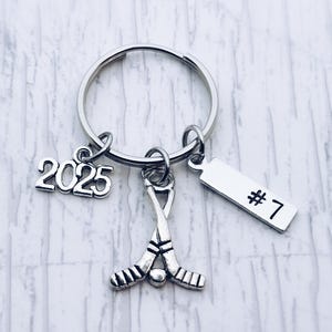 Ice Hockey Sticks Charm Personalized Keychain Gift, Hockey Player, Goalie Gift, Coach, Manager, Senior Banquet,  Graduation Key Ring Gift