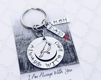 Cardinal Always With You Mom Dad Memorial Charm Keychain Sympathy Gift, Mother Father Remembrance Charm Keychain Key Ring Funeral Gift