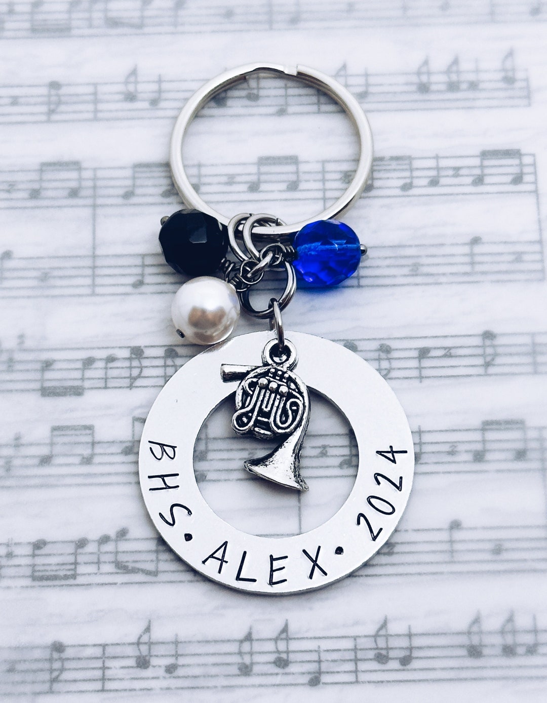 French Horn Player Charm Keychain Gift, Marching Band, Orchestra