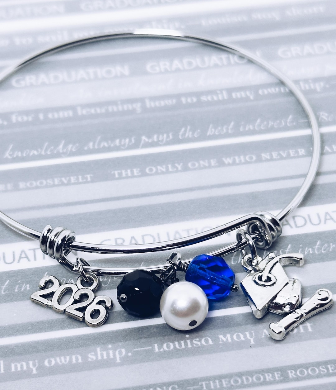 Class of 2026 Graduation Charm Bangle Bracelet, Diploma Grad Cap Charm ...