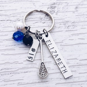 Girls Lacrosse LAX Hand Stamped Personalized Charm Keychain, Girls Womens Lacrosse LAX Senior Grad Charm Keychain Gift