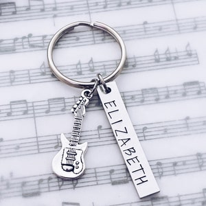 Guitar Charm Keychain, Bass Guitarist, Guitar Player, Teacher, Senior, Grad, Graduation, Bag Tag, Personalized Guitar, 16th Birthday Gift