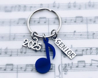 2025 Marching Band and Color Guard Senior Music Note Charm Keychain, Orchestra, Symphony, Choir, Chorus 2025 Senior Charm Key Ring Keychain