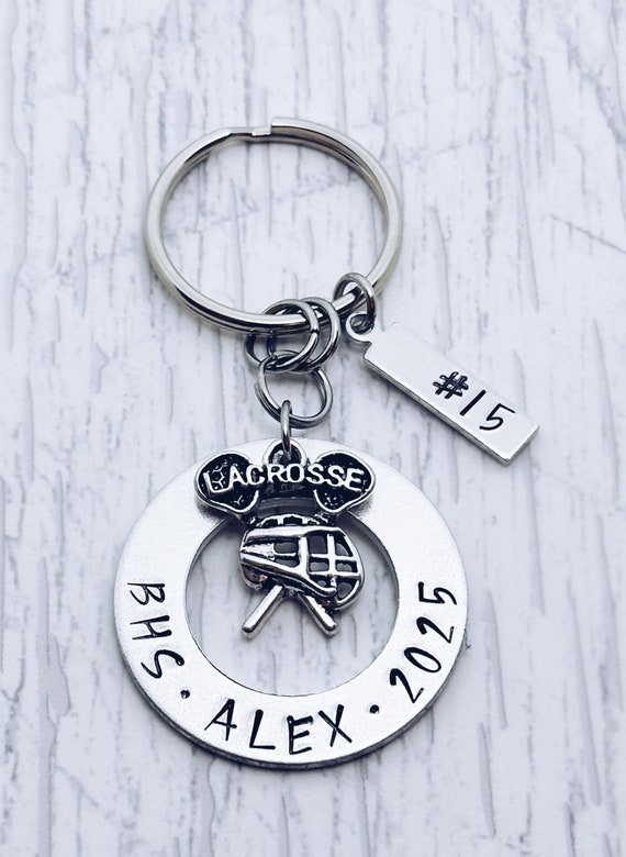 Lacrosse LAX Personalized Charm Keychain, Boys Lacrosse, Player