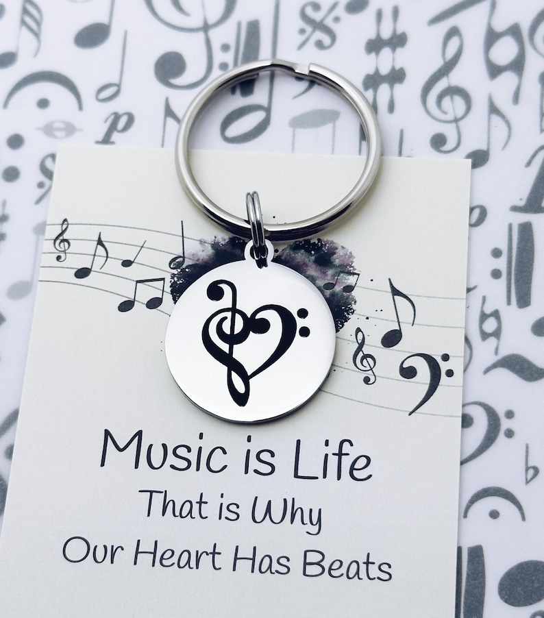 Music Note Heart Treble Bass Clef Charm Keychain Key Ring, Bag Tag ...