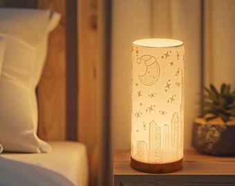 3D Printed City Nightscape Lamp: Modern USB Bedside Light