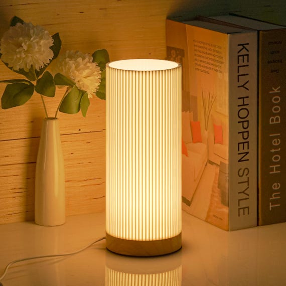 3D Printed Bedside Table Lamp, Solid Wood Base, USB Powered