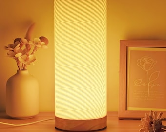 3D Printed Spiral Table Lamp – Vintage Art Deco Bedside Light with Wooden Base