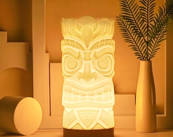 Lampe de table décorative de bar Tiki - Cadeau de Saint-Valentin Tiki Light imprimé en 3D - Visage en colère