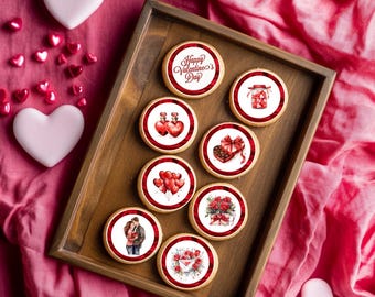 Valentine's Day Edible Cupcake Cookie and Oreo Toppers Pre-Cut Romantic Holiday Designs for Baking Party Decor and Sweet Treats