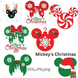 File SVG di Natale di Topolino, Jpg di Natale di Topolino, Png di Natale di Topolino, Clipart, Diversi design natalizi, File Cricut