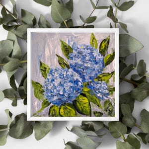 Pintura a óleo 3D de hortênsia azul, arte texturizada, pintura botânica, arte floral moderna, presente exclusivo, decoração de escritório, arte Etsy, flor, impressionista
