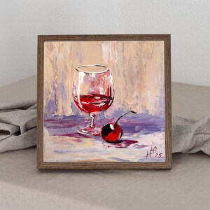 Kersenwijn 3D-schilderij, olieverfschilderij, kersenkunst, cadeau, romantische kunst, ETSI-kunst, woondecoratie, wijnliefhebber, kersenwijn, schilderij, WineArt, ISMart