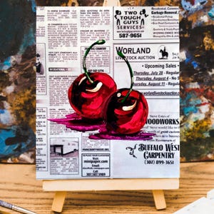 3D Painting Red Cherry, Cherry Wall Art Original Cherry Painting Kitchen Decor Small Painting Fruit Wall Art Realistic Art Cherry Still Life