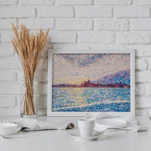 Venice Sunset Oil Painting, Impressionist Seascape Italy Wall Art (11.9 x 9.5 inches)