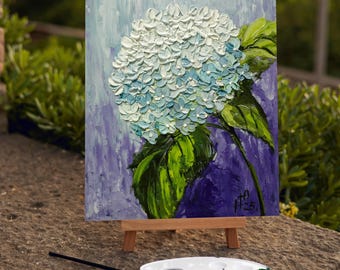 Blue Hydrangea Oil Painting: 3D Impasto Floral Art, 9.4x11.8