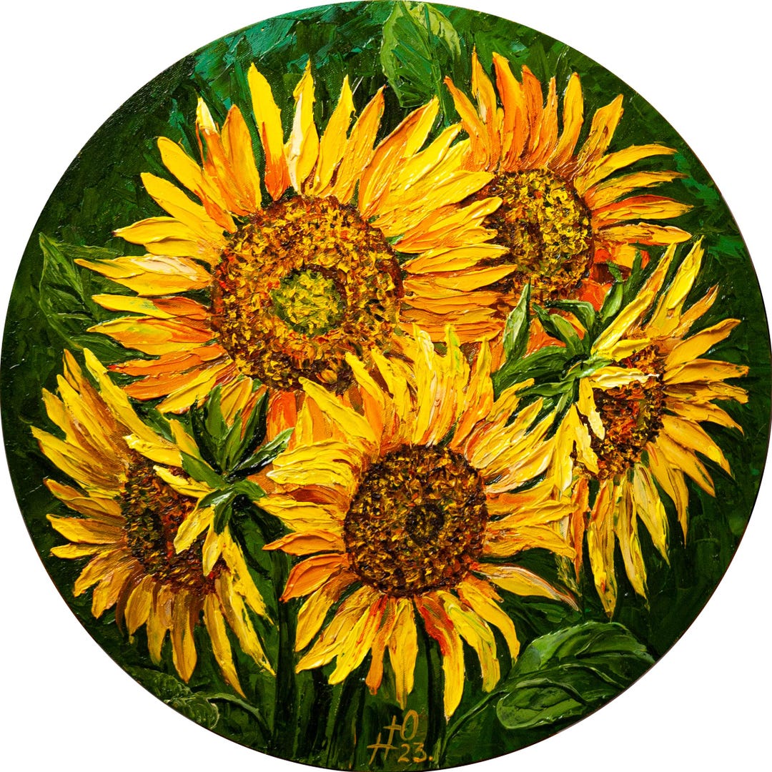 Impasto Sunflowers Oil Painting – 3D Textured Floral Art, Ukrainian ...