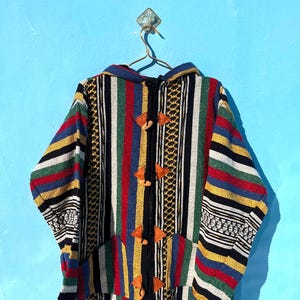 Handgewebter marokkanischer Djellaba Hoodie | Baja Jacke mit Qob (Kapuze) | Lockere Passform Unisex