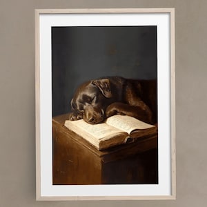 Chocolate Lab Art Print, Brown Labrador Art, Dog Lover Gift, Vintage Dog Prints, Brown Lab Print, Sleeping Dog Painting, Country Wall Art