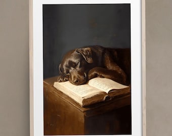 Chocolate Lab Art Print, Brown Labrador Art, Dog Lover Gift, Vintage Dog Prints, Brown Lab Print, Sleeping Dog Painting, Country Wall Art