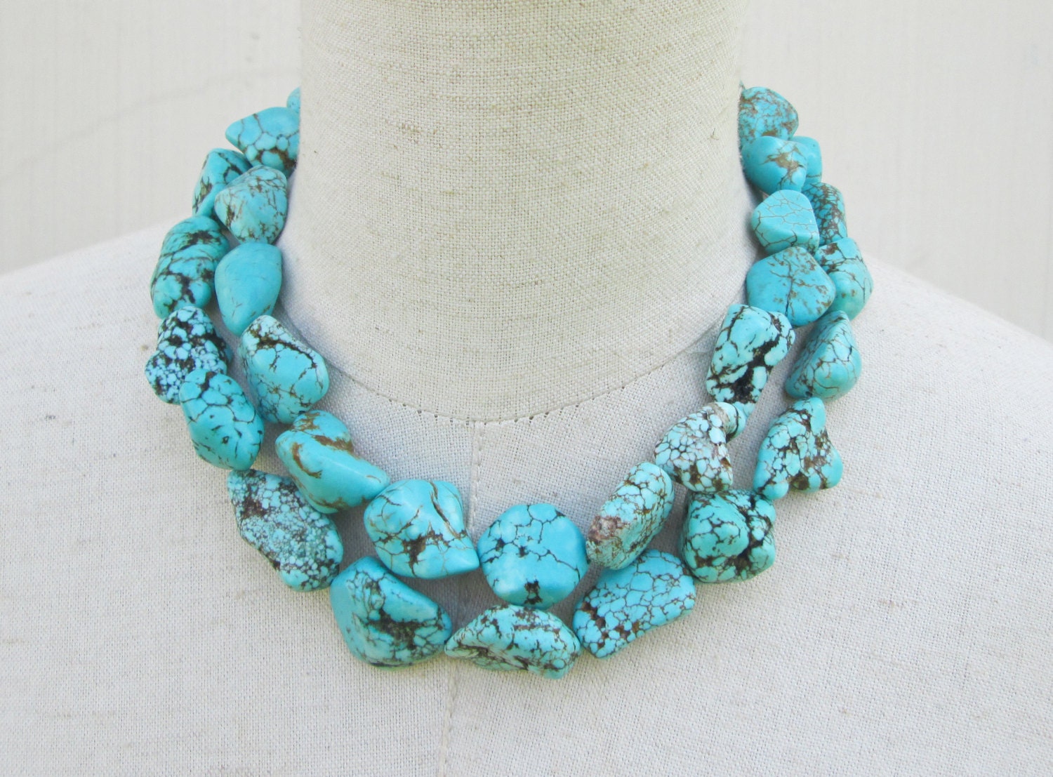 Chunky Turquoise Necklace Chunk Nugget Necklace Double Etsy