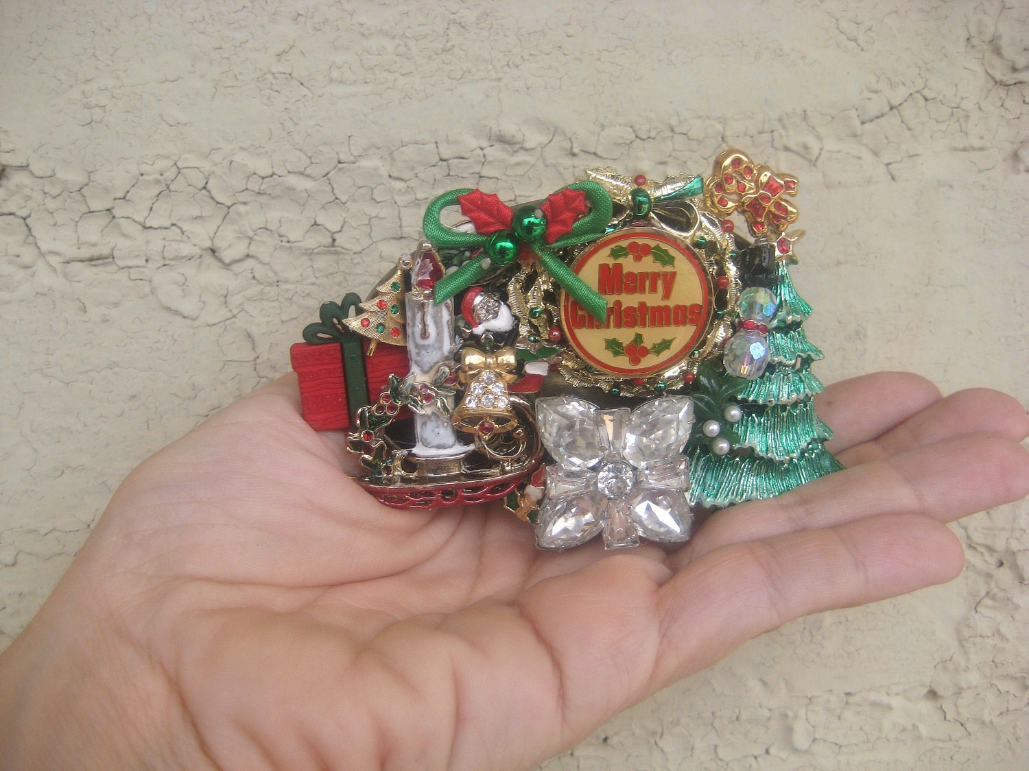Christmas Holiday Belt Buckle Vintage Holiday brooches OOAK Etsy