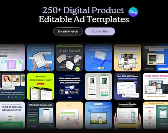 Anuncios de productos digitales, plantilla editable de Canva, imágenes de anuncios de Etsy