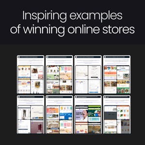 May include: A collage of eight screenshots showing different examples of winning online stores. Each screenshot shows a different online store with a variety of products and features. The screenshots are arranged in a grid pattern.