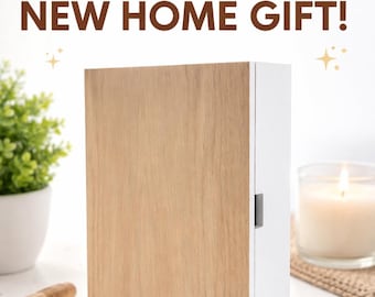 White key box with oak front, new home gift