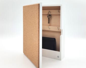 A practical white key box with a cork board