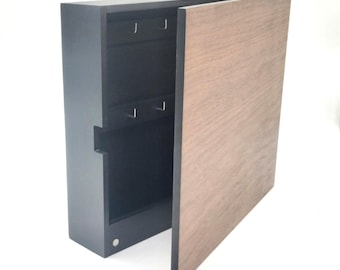 Large key box, black + walnut, 12 hooks