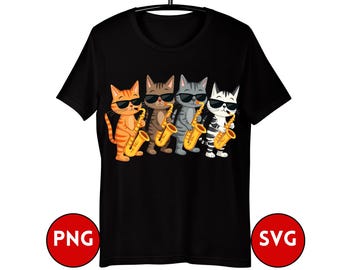 Cool Cats Playing Saxophones,Cat Saxophone Player PNG,Saxophonist SVG,Jazz Musician,Funny Cat Tee,Cat Shirt,Funny Cat Shirts,Cat Tshirt,PNG