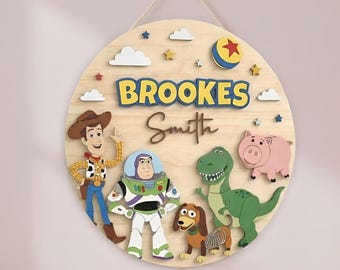 Personalized Toy Story Room Sign, Woody Rex Alien Kids Room Door Sign, Toy Story Nursery Name Sign, Kid Room Sign, Bedroom Sign Toy Story