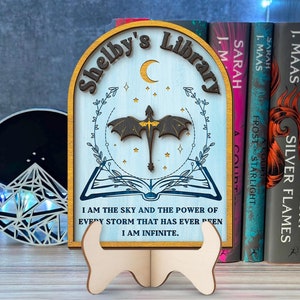 Custom Fourth Wing Inspired Library Wooden Sign, Violet Sorrengail, Xaden Riorson, Fantasy Book, Dragon Rider, Book Nook Sign with Stand