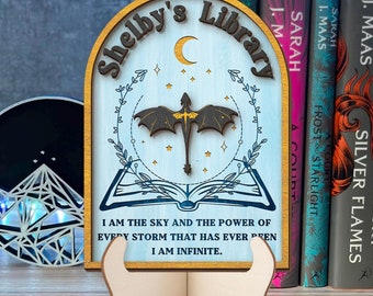 Custom Fourth Wing Inspired Library Wooden Sign, Violet Sorrengail, Xaden Riorson, Fantasy Book, Dragon Rider, Book Nook Sign with Stand