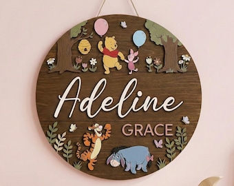 Personalized Pooh Friendship Sign, Winnie the Pooh Nursery Name Sign, Kid Room Sign, Kids Bedroom Door Sign Kids Room Door Nursery Name Sign