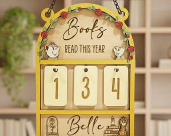 Personalized Belle Bookshelf, Books I Read This Year Tracker Sign, Wood Bookshelf, Book Lovers Gift, Belle With Books, Belle Reading Books