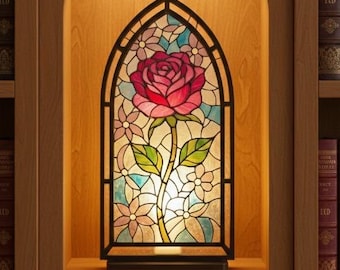 Personalized Beauty and the Beast Suncatcher Candle Holder, Enchanted Rose Suncatcher, Fairy Tale Magic Rose, Disney Princess, Red Rose