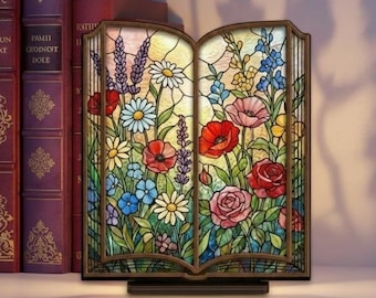 Personalized Wildflower Bouquet Suncatcher Candle Holder, Wildflowers Floral Suncatcher, Cottagecore Suncatcher, Floral Book Nook, Literary