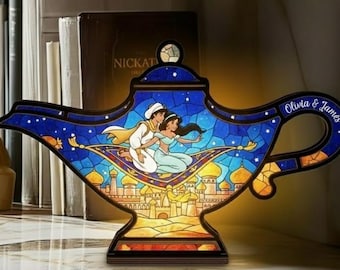 Personalized Aladdin Suncatcher Candle Holder, Jasmine Suncatcher, Aladdin Couples, Princess Jasmine, Disney Aladdin, Genie Lamp Decor