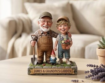 Custom Photo Grandpa and Grandchild Wooden Block, Personalized Gnome Garden Wood Decor, Father’s Day Gift for Grandpa, Family Keepsake