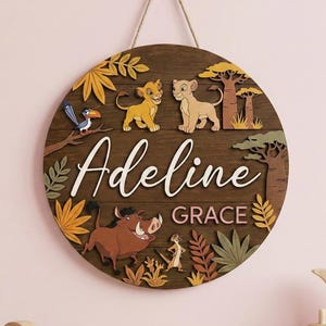 Personalized Lion King Name Sign, Simba Name Sign, Nursery Name Sign, Kids Room Sign, Disney Jungle Theme Nursery Sign, Floral Nursery Decor