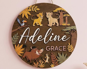 Personalized Lion King Name Sign, Simba Name Sign, Nursery Name Sign, Kids Room Sign, Disney Jungle Theme Nursery Sign, Floral Nursery Decor