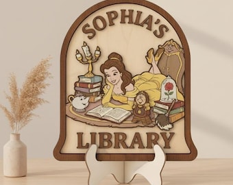 Personalized Belle Sign, Belle Reading Books Sign, Belle Reading a Book, Disney Princess Belle, Belle Bookshelf Sign, Beauty and the Beast