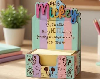 Porte-notes personnalisé enseignant Disney Mickey Mouse, cadeau personnalisé enseignant Disney, appréciation de l'enseignant, organisateur de bureau