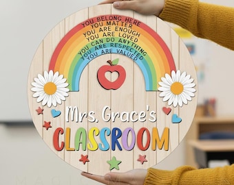 Lehrer Regenbogen Zeichen, Klassenzimmer Regenbogen Türschild, Lehrer Türschild, Klassenzimmer Willkommensschild, personalisierte Geschenke für Lehrer, Lehrername